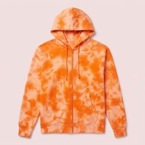 NWT Aritzia Tna Cozy Fleece Tie-Dye Orange Zip-Up Hoodie